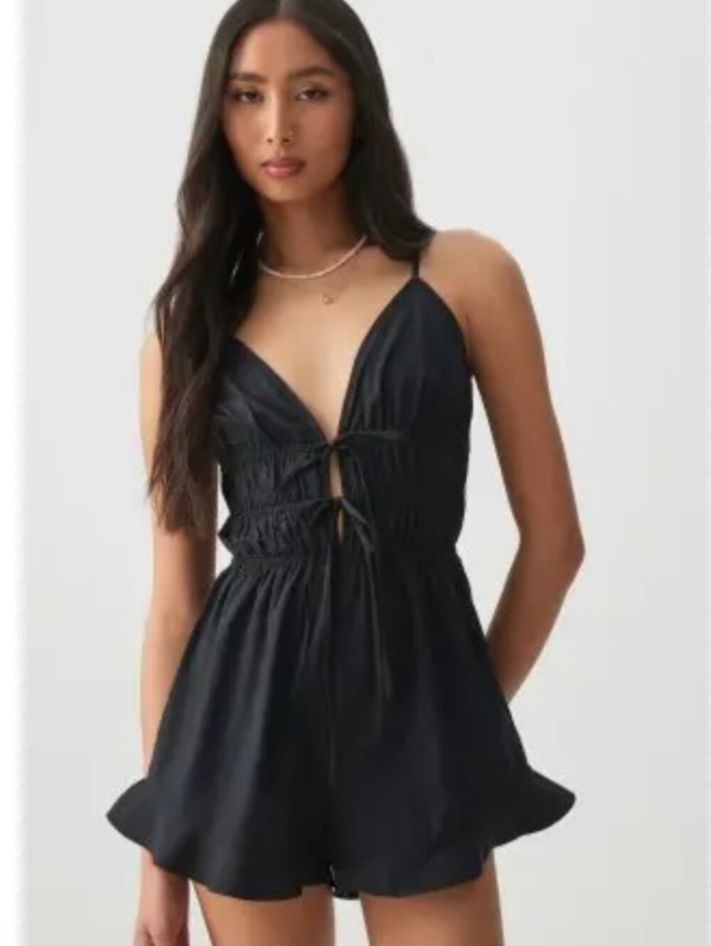 Ardene Black Tie-Front  Jumpsuit Romper